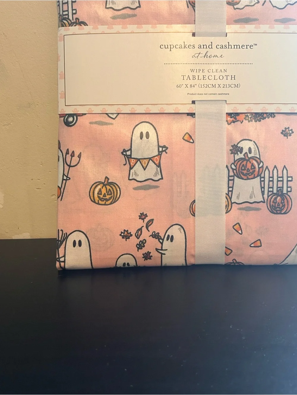 CUPCAKES AND CASHMERE Halloween Pink Ghost Pals Wipe Clean Tablecloth NWTS